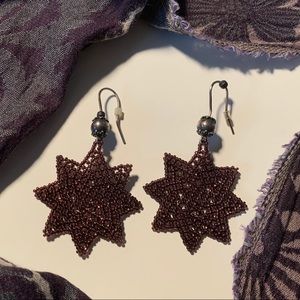 Handmade Plum Purple Bead Star & Bali Silver Bead Earrings